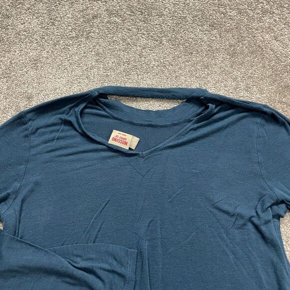 Mossimo Blouse Women Large Blue Long Sleeve Crew Neck Back Hole Stretch Soft Top - Picture 3 of 8